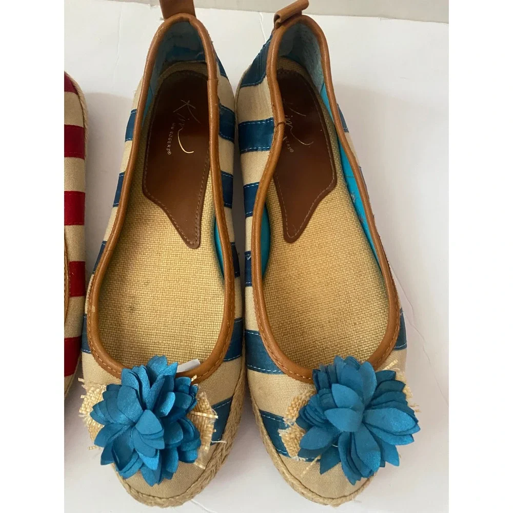 Lot of 2‎ Kim Rogers Striped Espadrille Flats Red Blue Nautical Flower Accents8